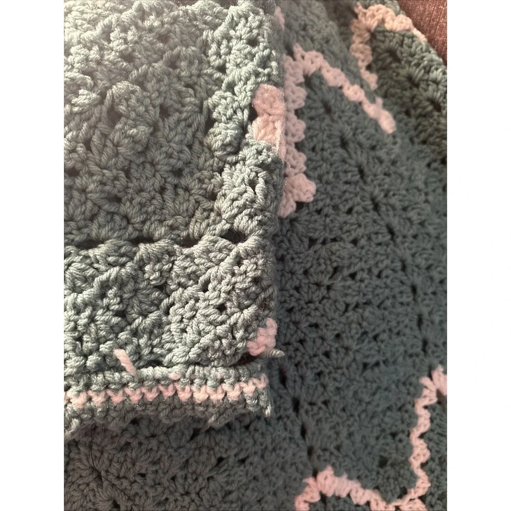 Hand Crocheted seafoam Green Afghan Ruffle 50